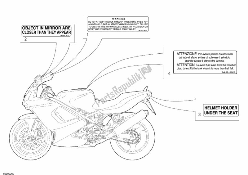 Todas as partes de Etiquetas De Aviso Eua do Ducati Sport ST4 S USA 996 2005